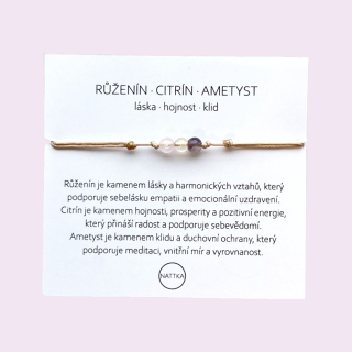 Růženín - citrín - ametyst náramek