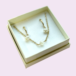 Náušnice a náhrdelník zlatý říční perla 